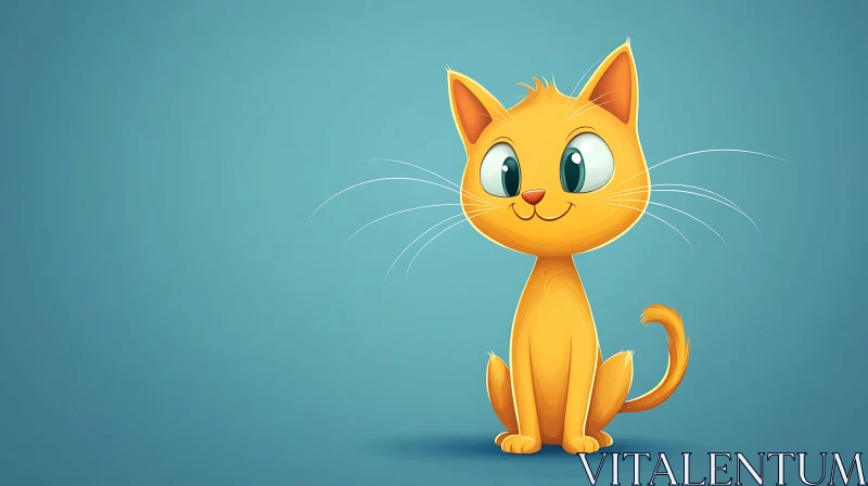 Adorable Yellow Cat with Green Eyes in Art Illustration AI Image