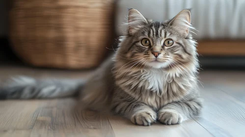 Curious Cat on Wooden Floor