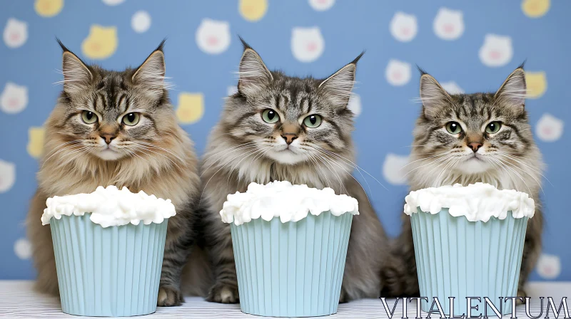 Cute Cats with Whipped Cream Cupcakes AI Image