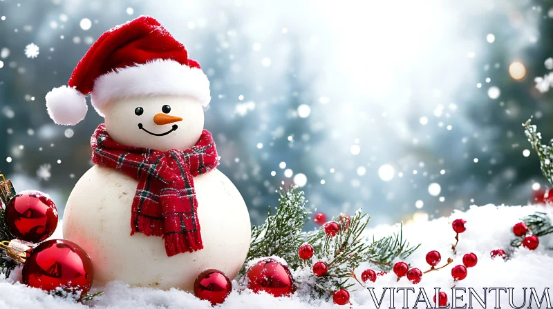 Snowman with Ornaments in Holiday Setting AI Image