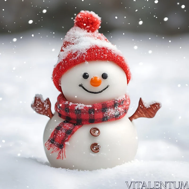 Adorable Snowman in Snow AI Image