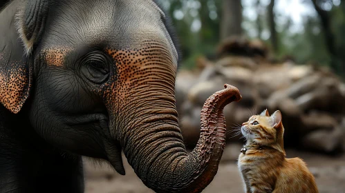 Elephant and Cat Sharing a Moment