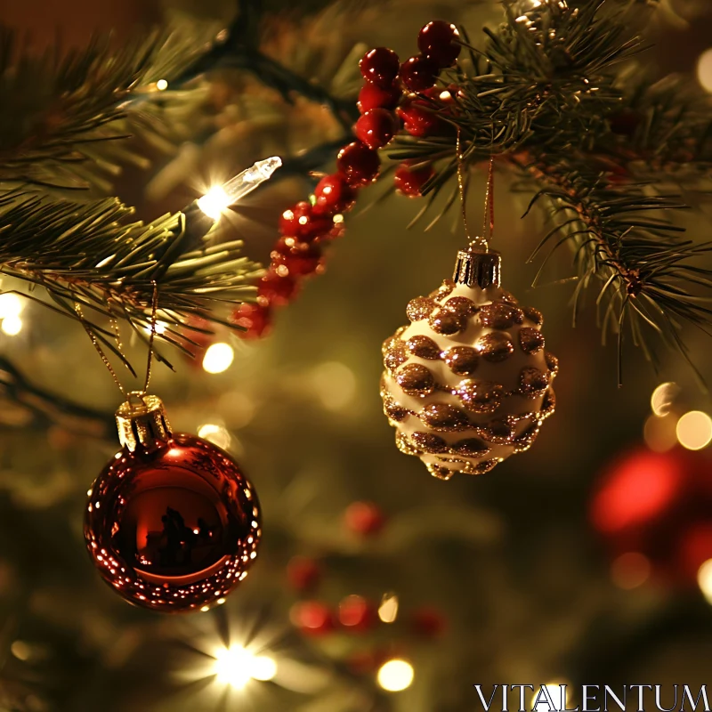 Festive Christmas Tree Decorations with Lights AI Image