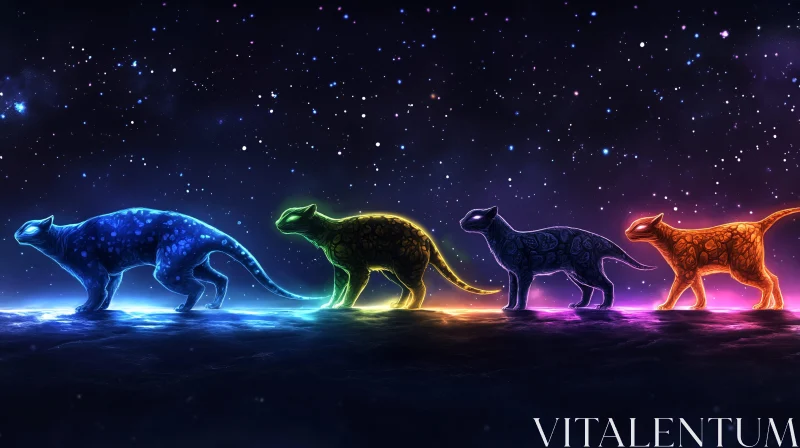 Glowing Feline Figures in Night Sky AI Image