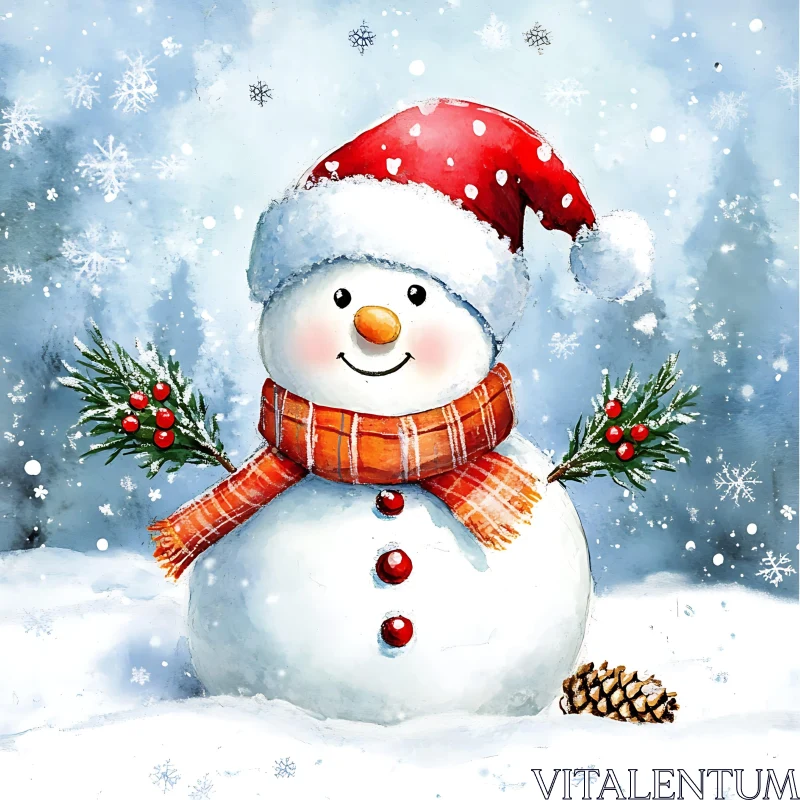 Jolly Snowman in Snowy Landscape AI Image