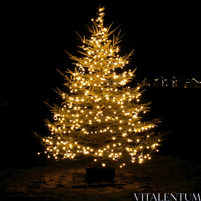 Brightly Lit Holiday Tree in the Night AI Image