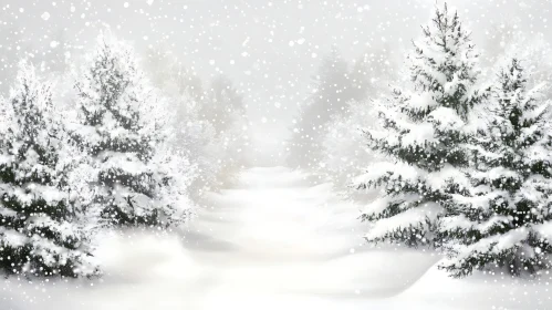 Tranquil Winter Snow Scene with Evergreen Trees