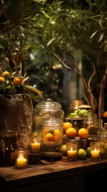 Enchanting Nature-Inspired Installation with Lit Orange-Scented Candles