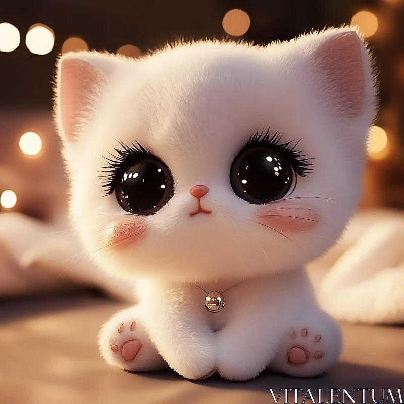 Charming White Kitten with Expressive Eyes AI Image