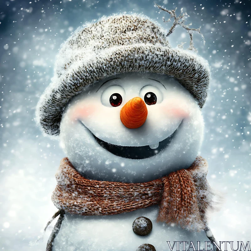 Happy Snowman in Snowy Scene AI Image