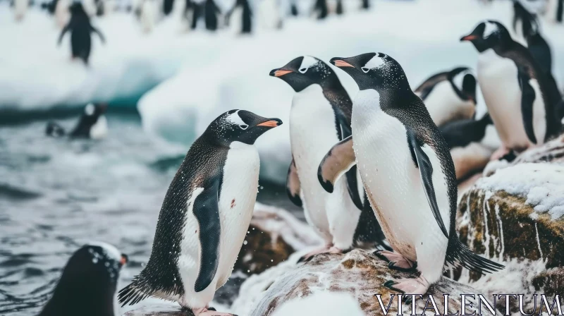 AI ART Gentoo Penguins on Ice - Captivating Nature Scene