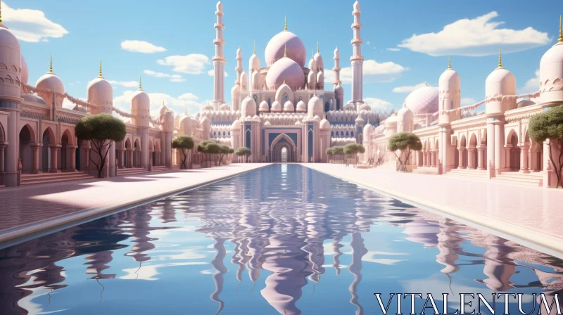 AI ART Majestic Palace with Reflecting Pool - Serene Architecture
