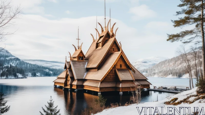 AI ART Majestic Wooden Building in a Snowy Landscape | Gothic Grandeur and Futuristic Architecture