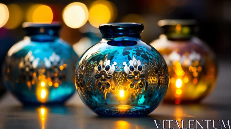 Mediterranean Inspired Glass Vases with Candle Light AI Image