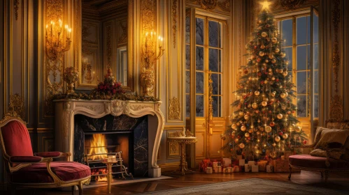 Opulent Baroque Fireplace and Christmas Tree in Paris School Style