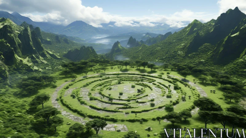 Serene Valley Landscape with Green Mountains AI Image