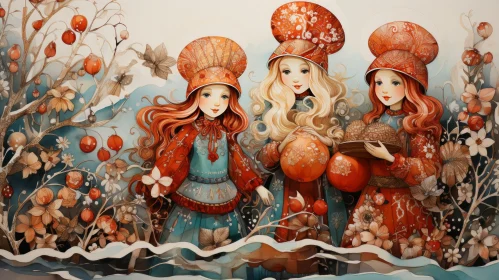 Surreal Fairytale Girls in Traditional Costumes | Orange and Aquamarine