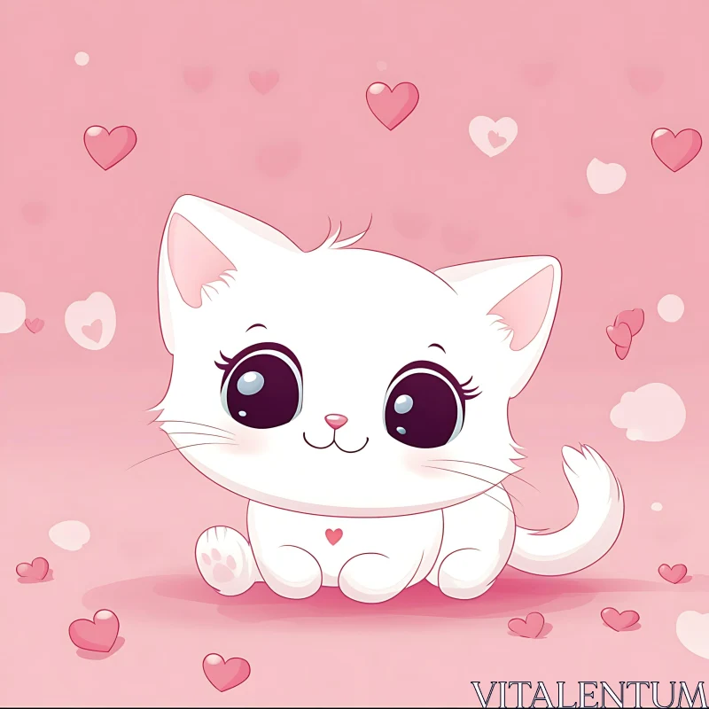 Adorable White Kitten with Pink Background AI Image