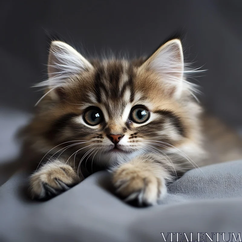 Close-up of a Cute Fluffy Kitten Resting AI Image