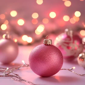 Glittered Pink Christmas Ball with Festive Background