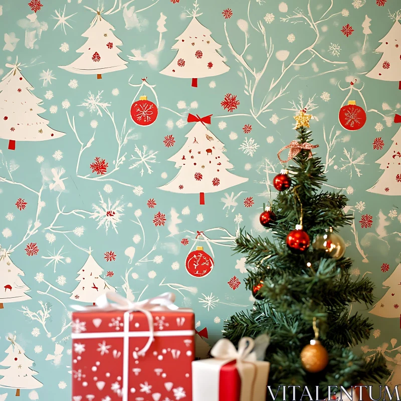 Holiday Decor with Christmas Tree and Presents AI Image