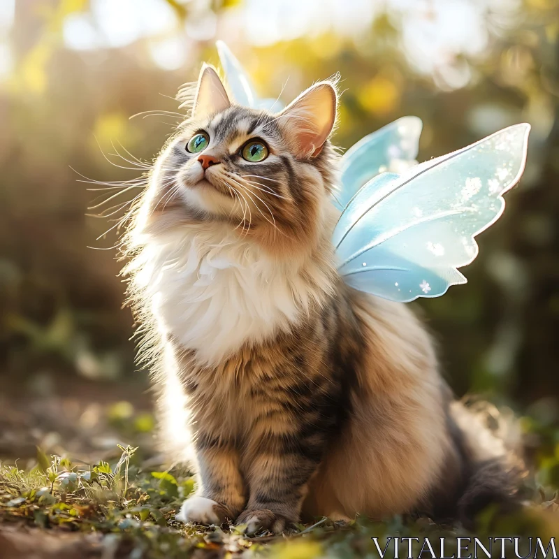 Fluffy Feline with Enchanting Fairy Wings AI Image