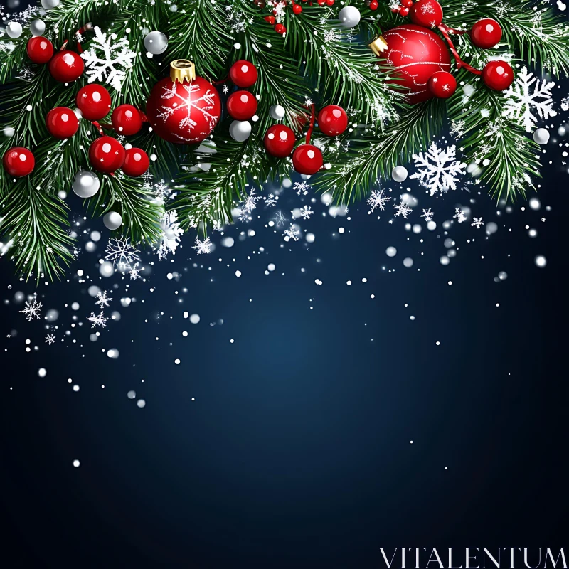 Christmas Ornaments and Pine Branch Decorations AI Image