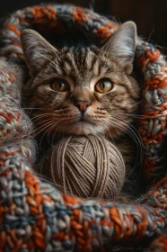 Feline Comfort: Cat in Knitted Warmth