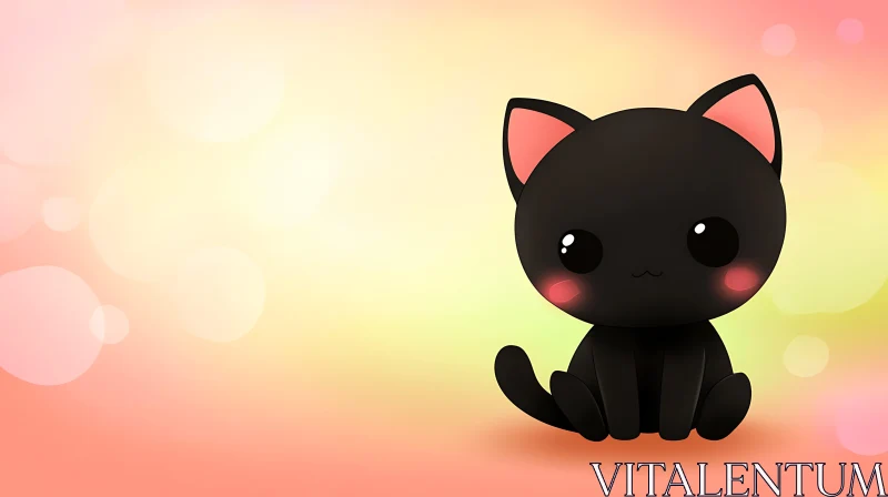 Cute Kawaii Black Cat with Pastel Background AI Image