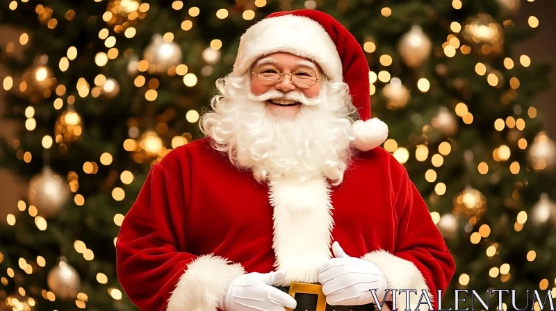 Jolly Santa by the Festive Tree AI Image