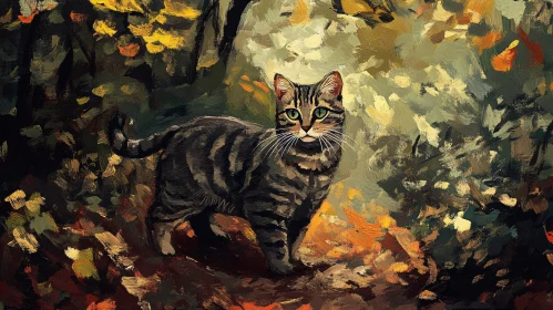 Cat in Fall Woodland