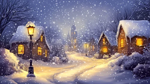 Cozy Snowy Cottages on a Winter Night