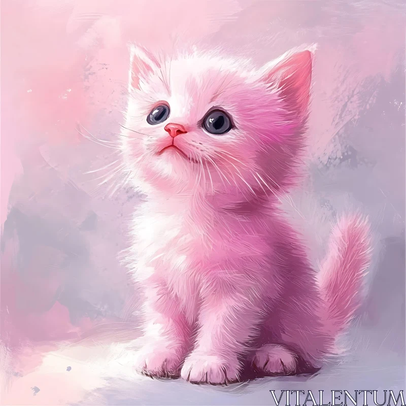 Charming Fluffy Pink Kitten Painting AI Image