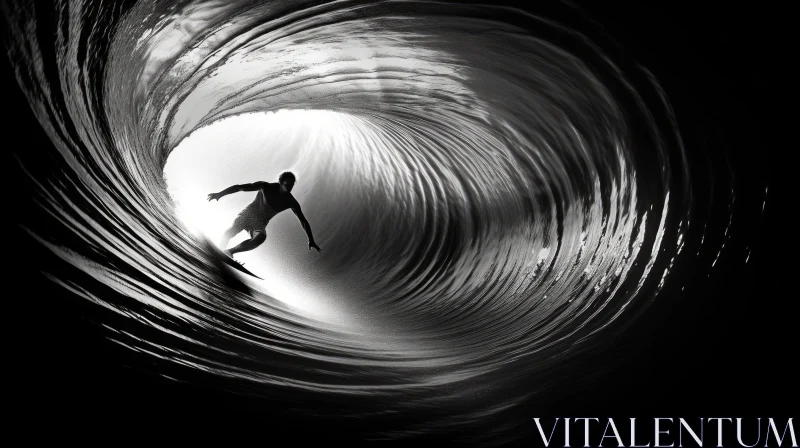 Captivating Surfing Image: Man Riding Waves in a Black Tunnel AI Image