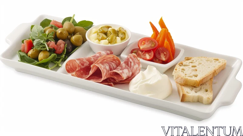 Delicious Food Platter with Arugula Salad, Hummus, and More AI Image