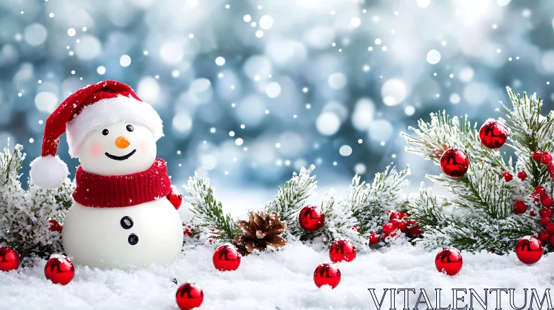 Festive Snowman Adorned with Christmas Decorations AI Image