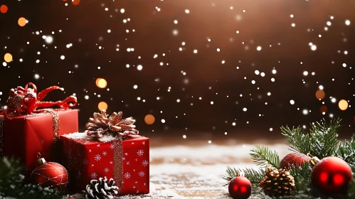 Festive Christmas Gifts and Snowflakes