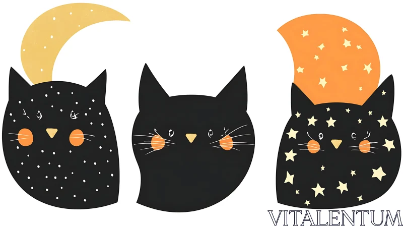 Moon and Star Cats Illustration AI Image