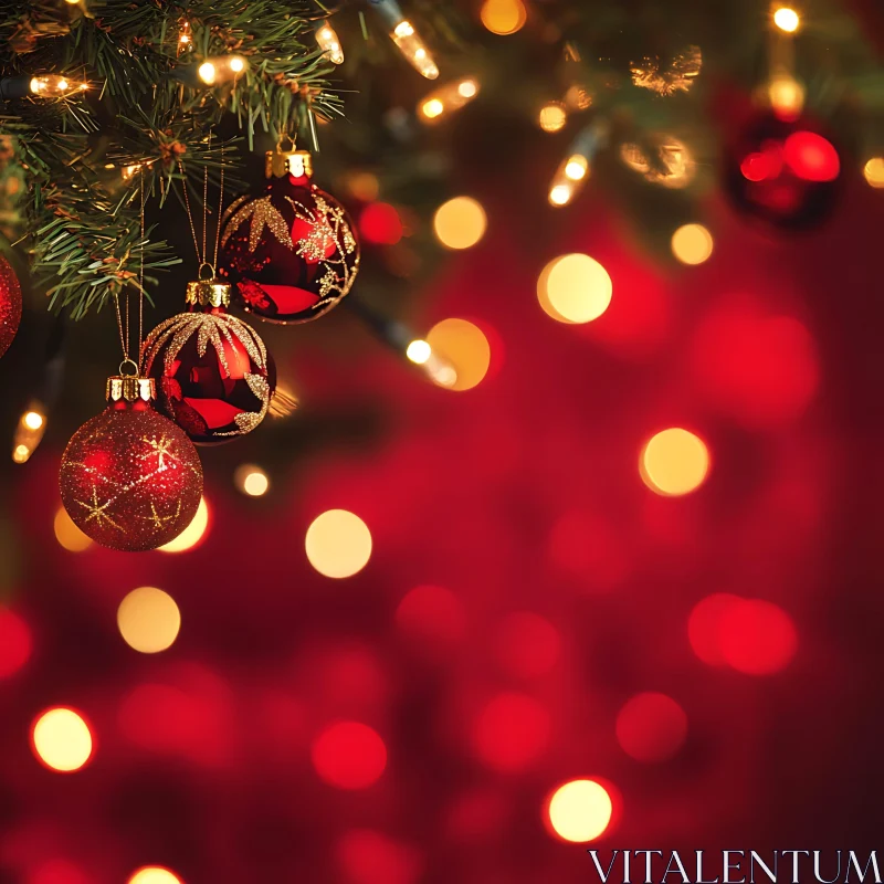 Decorated Christmas Tree with Baubles and Bokeh Lights AI Image