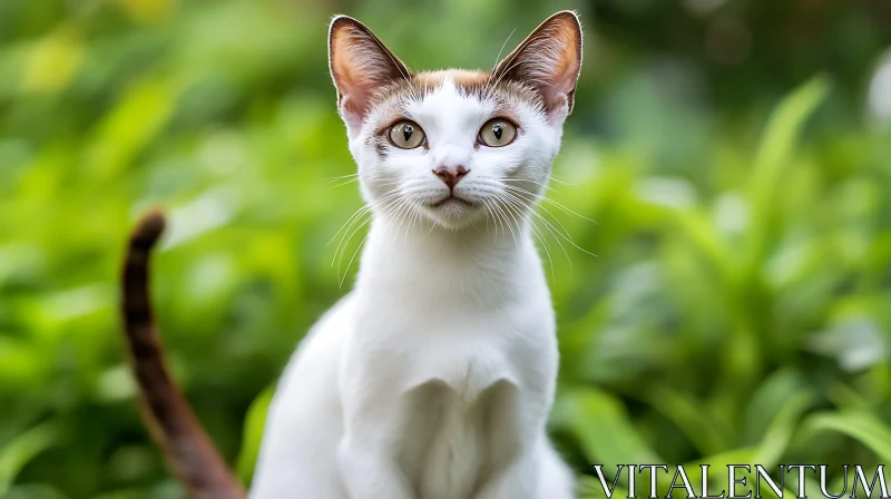 Attentive White Cat in Nature AI Image