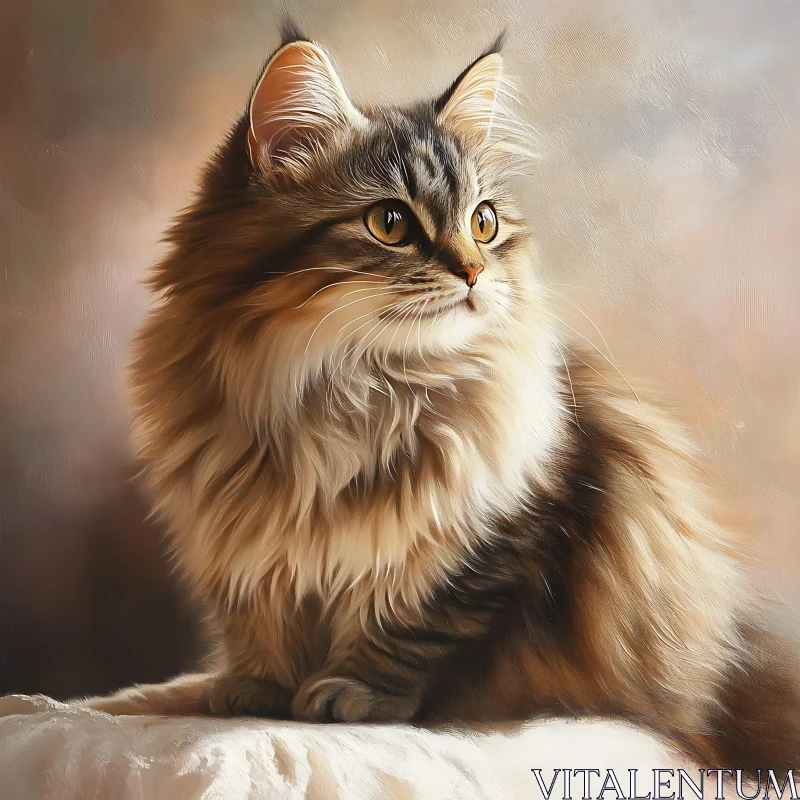 Soft and Fluffy Brown Cat Portrait AI Image