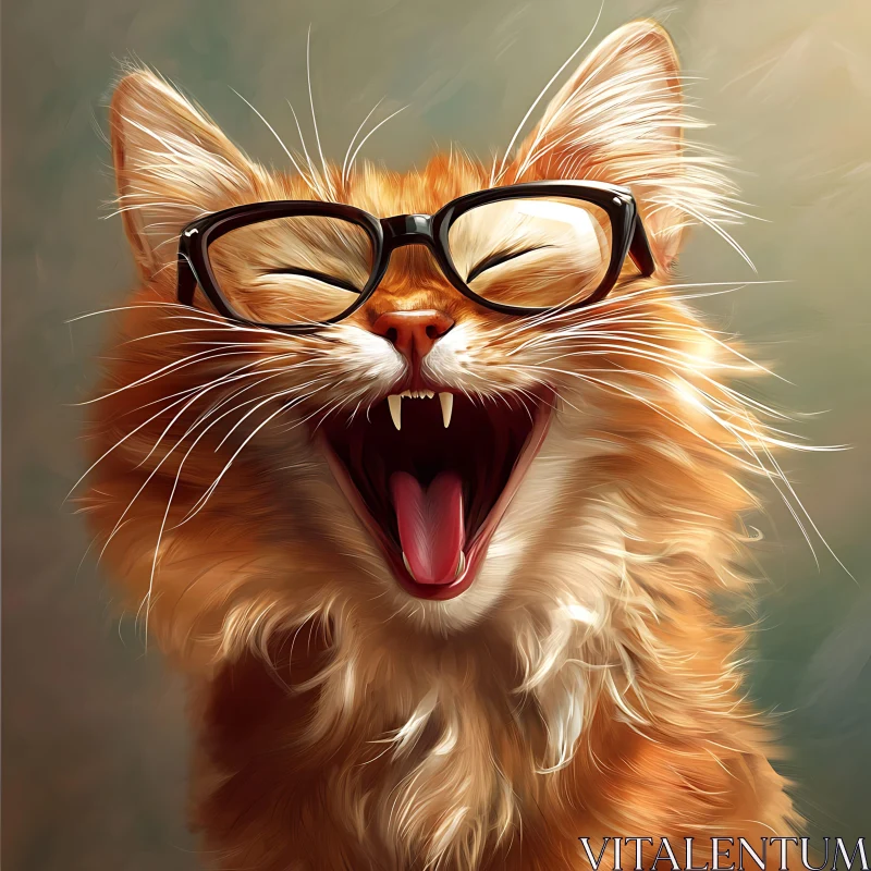 Cheerful Laughing Cat with Glasses AI Image