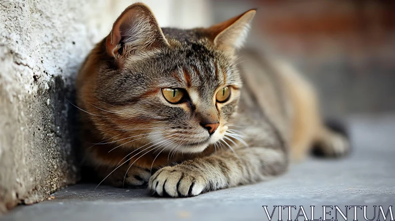 Close-Up of a Resting Tabby Cat AI Image