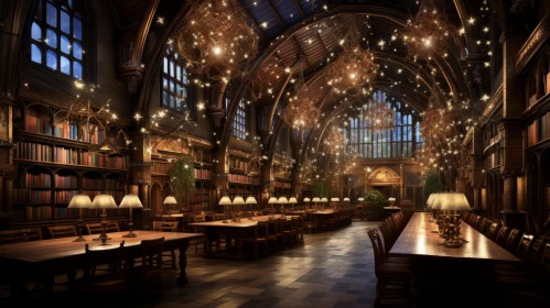 Enchanting Library with Shimmering Lights | Photorealistic Renderings