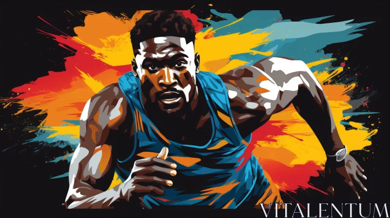 Male Sprinter Digital Painting - Athletic Motion Artwork AI Image