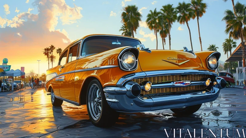 Yellow 1957 Chevrolet Bel Air Painting | Realistic Car Art AI Image