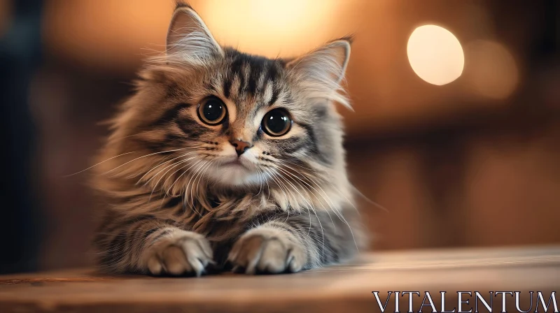 Cute Kitten with Big Eyes and Fluffy Fur AI Image