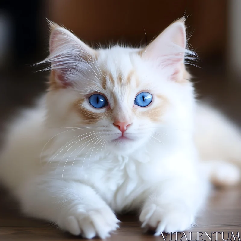 Serene Fluffy Cat with Blue Eyes AI Image