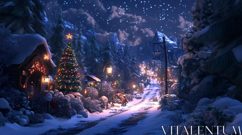 AI ART Winter Wonderland: A Snow-Covered Village with Festive Lights