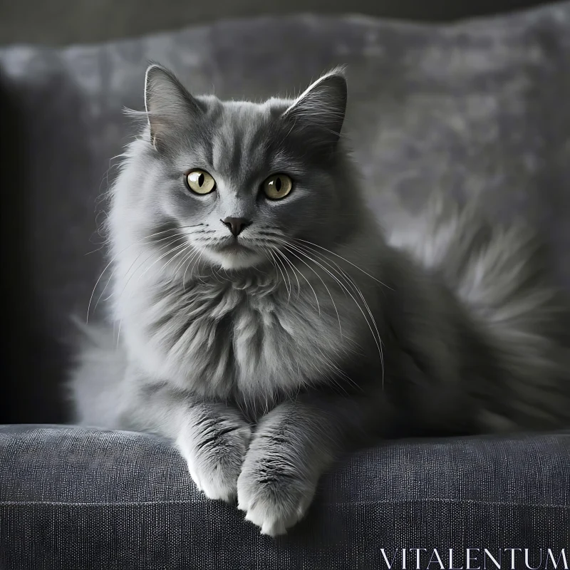 Majestic Grey Cat with Fluffy Fur AI Image